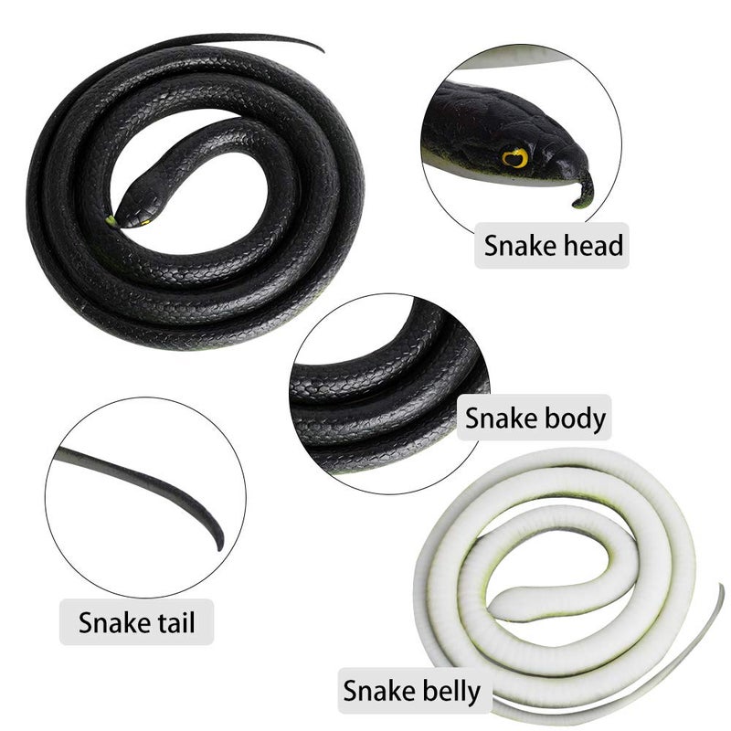 Outee 7 Pcs Realistic Rubber Snakes - Fake 15-47.2 Inch Black Snake Toys for Garden Props, Scaring Birds & Squirrels, Halloween & Easter Gifts, Lifelike Scary Gag Props - Image 3